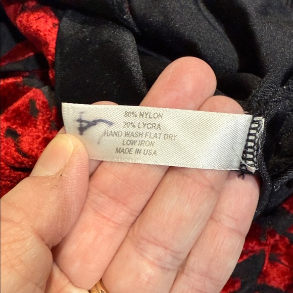 Reverence Bodysuit Dance costume. Black with red velour type pattern.  Size AS. - Picture 7 of 7